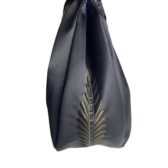 Adrienne Vittadini Embroidered Bag Black Satin Floral Pattern Boho Hobo New - Picture 5 of 14